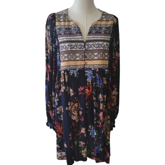 Umgee Dresses & Skirts - Umgee Blue‎ Floral Boho Dress Size Small